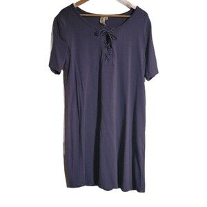 Aventura | Purple Lace Up Front Casual Dress L Organic Cotton Travel Outdoors
